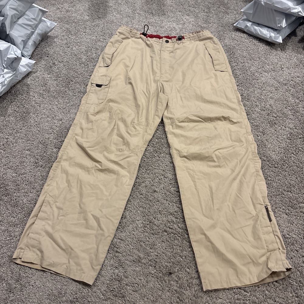 Vintage 90s Tommy Hilfiger Nylon ParachuteCargo Pants Beige Mens Large Baggy Y2K